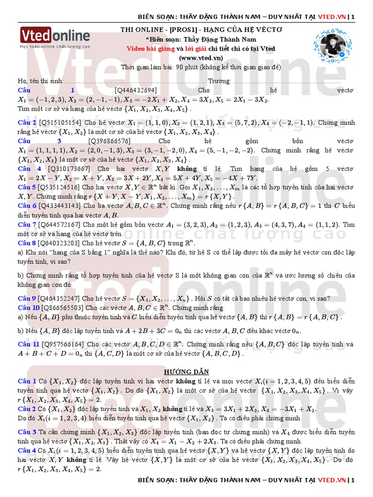 Toán Cao Cấp Vted (Hạng Của Hệ Vecto) | PDF