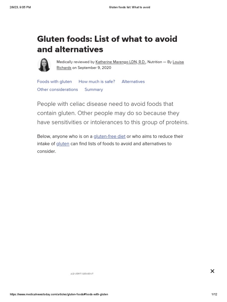 Gluten Foods List What To Avoid PDF Gluten Gluten Free Diet