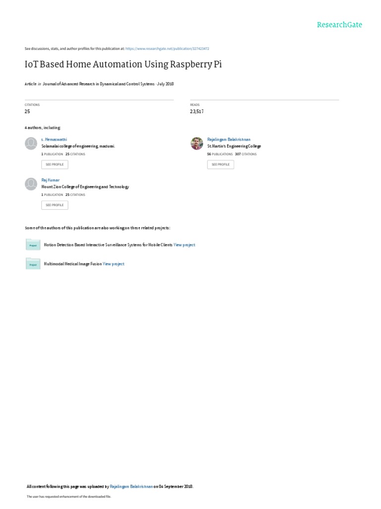 Iot Based Home Automat I o Using Raspberry Pi | PDF