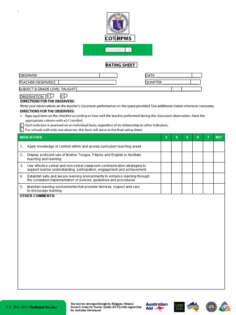 Assessment of Teacher Proficiency Based on Key Indicators of Effective