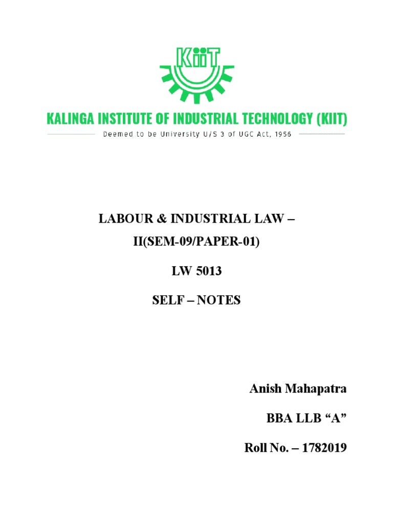 Labour Law Ii Notes Full Pdf Employment Occupational Safety And