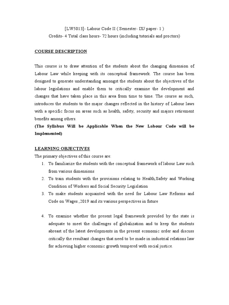 Labour Code II, LW 5013, 9th Sem | PDF | Labour Law | Employment