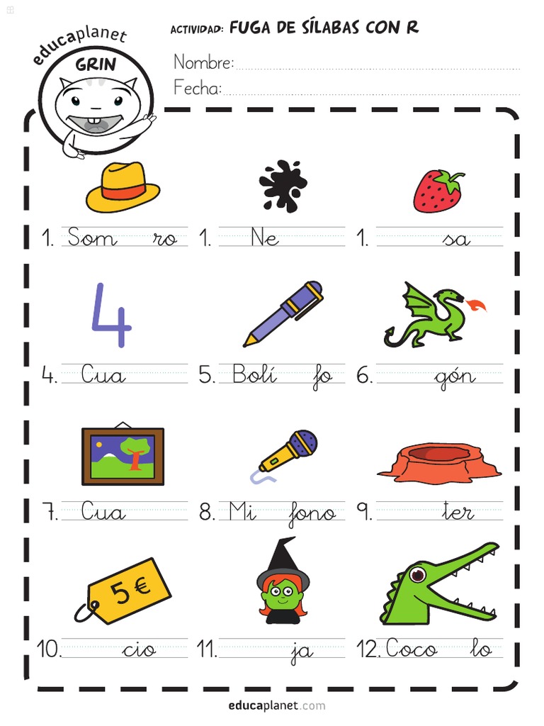 Fuga de sílabas con R para niños | PDF