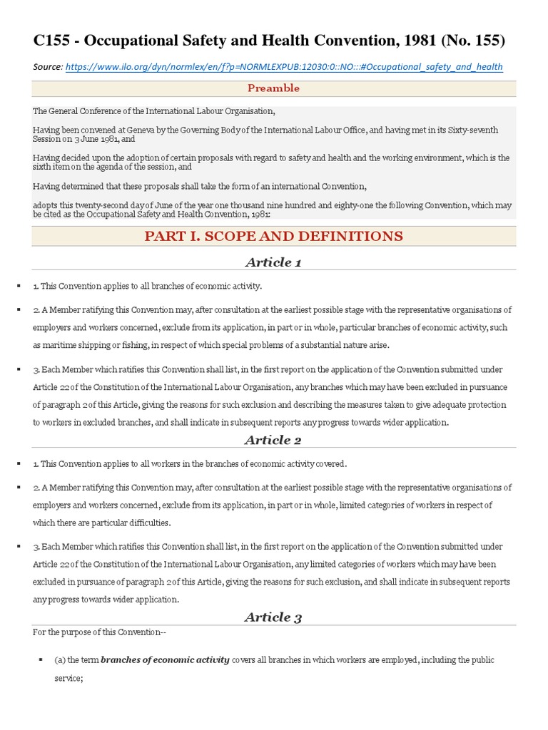 C155 - Occupational Safety and Health Convention 1981 (No. 155) | PDF ...