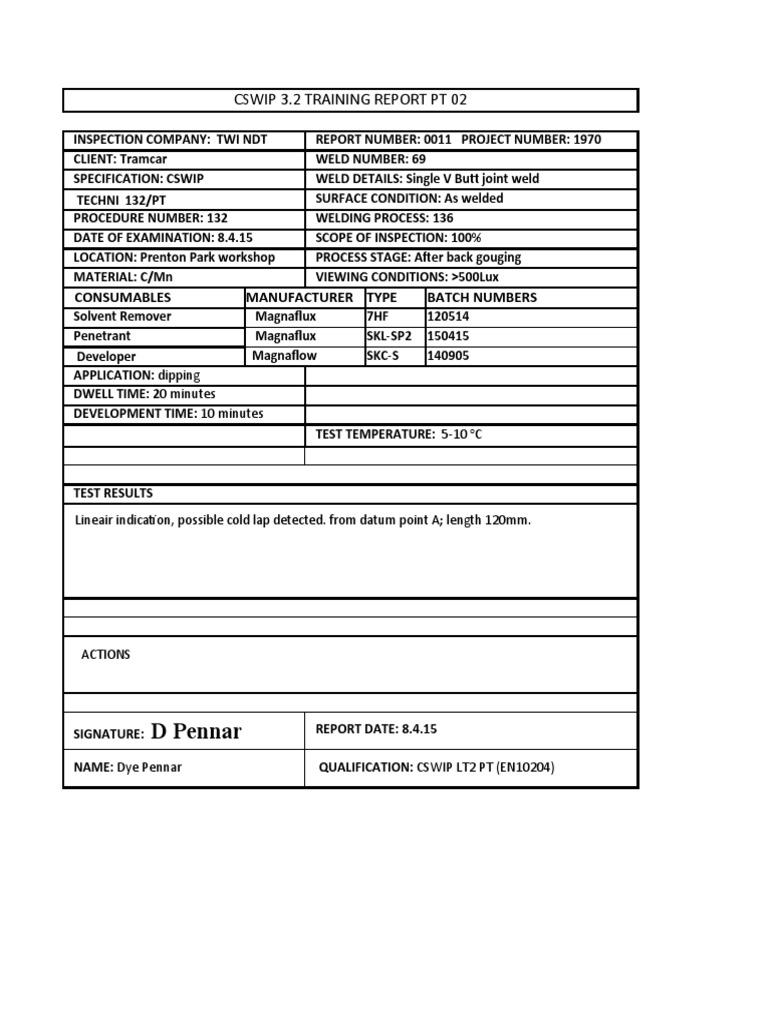 CSWIP 3.2 Inspection Report 0011 | PDF