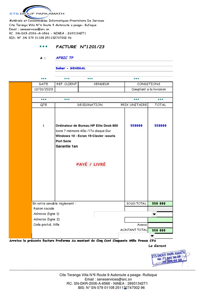 Facture Proforma Matériels Informatiques | PDF