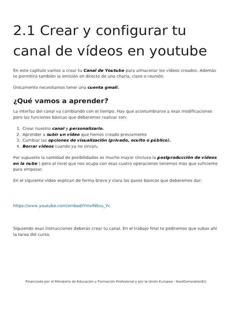 Crear y configurar tu canal de YouTube | PDF