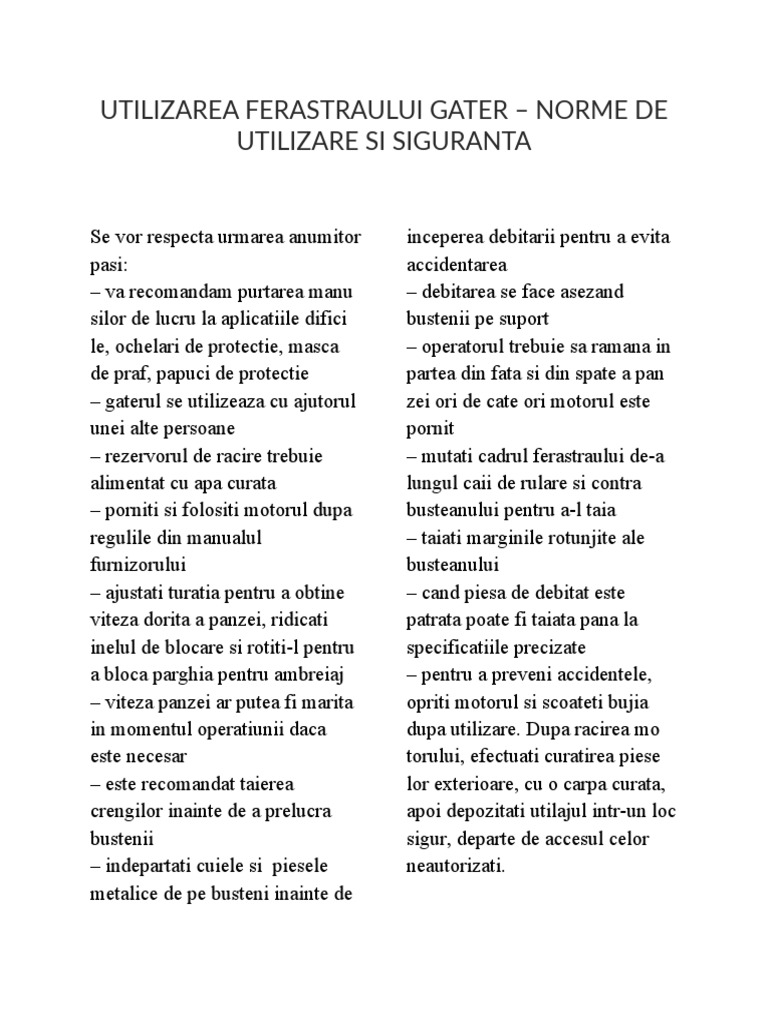 Instructiuni Utilizare Gater | PDF