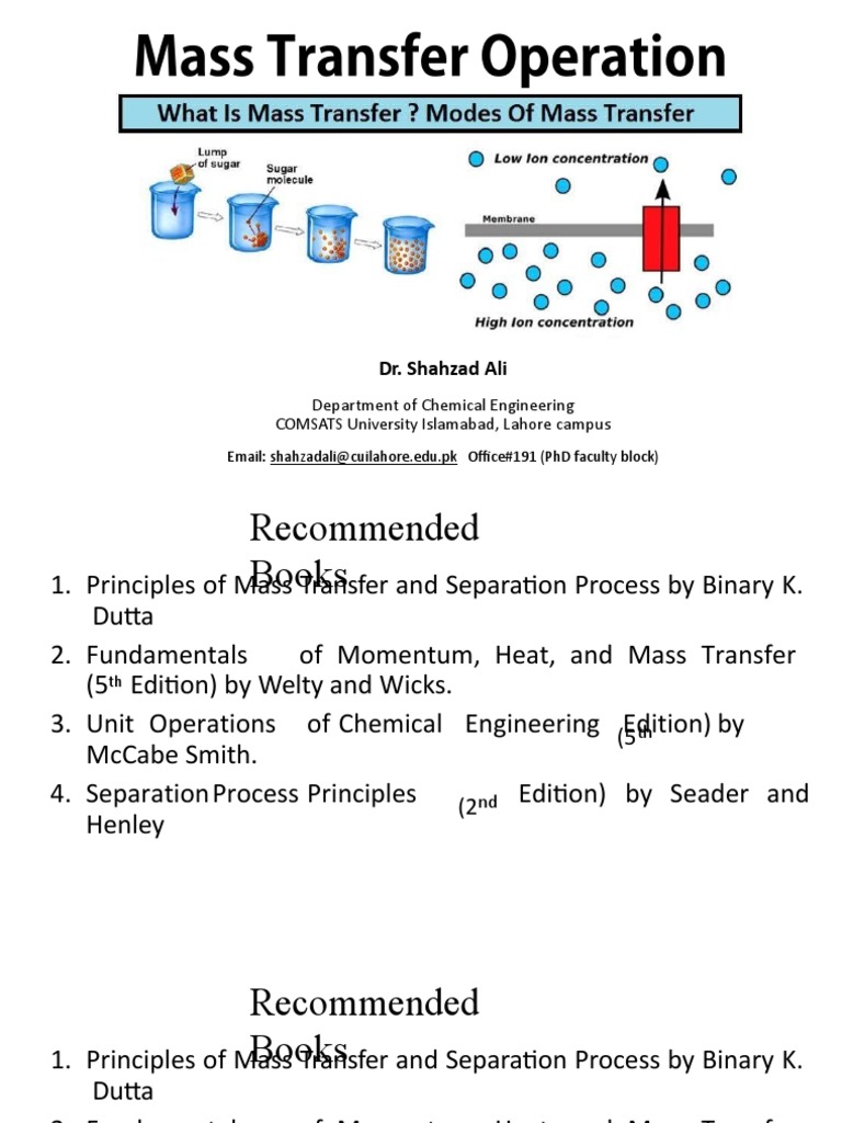 Mass Transfer Principles in Chemical Eng. | PDF | Diffusion | Concentration