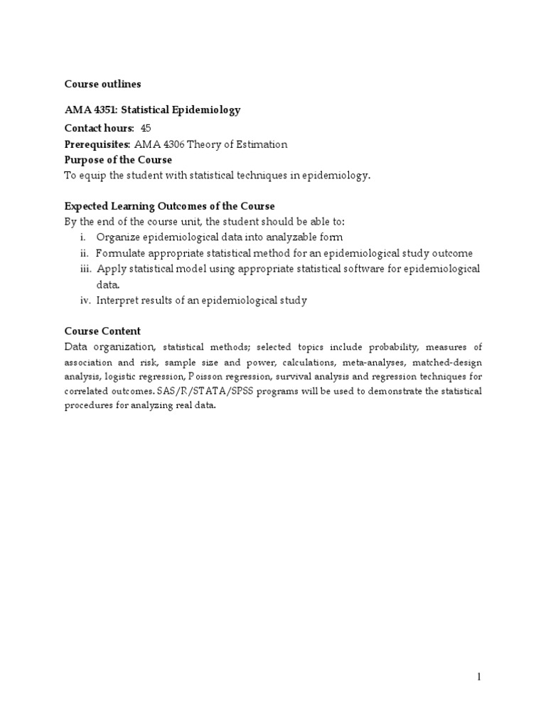 AMA 4351 Statistical Epidemiology PDF Epidemiology Meta Analysis