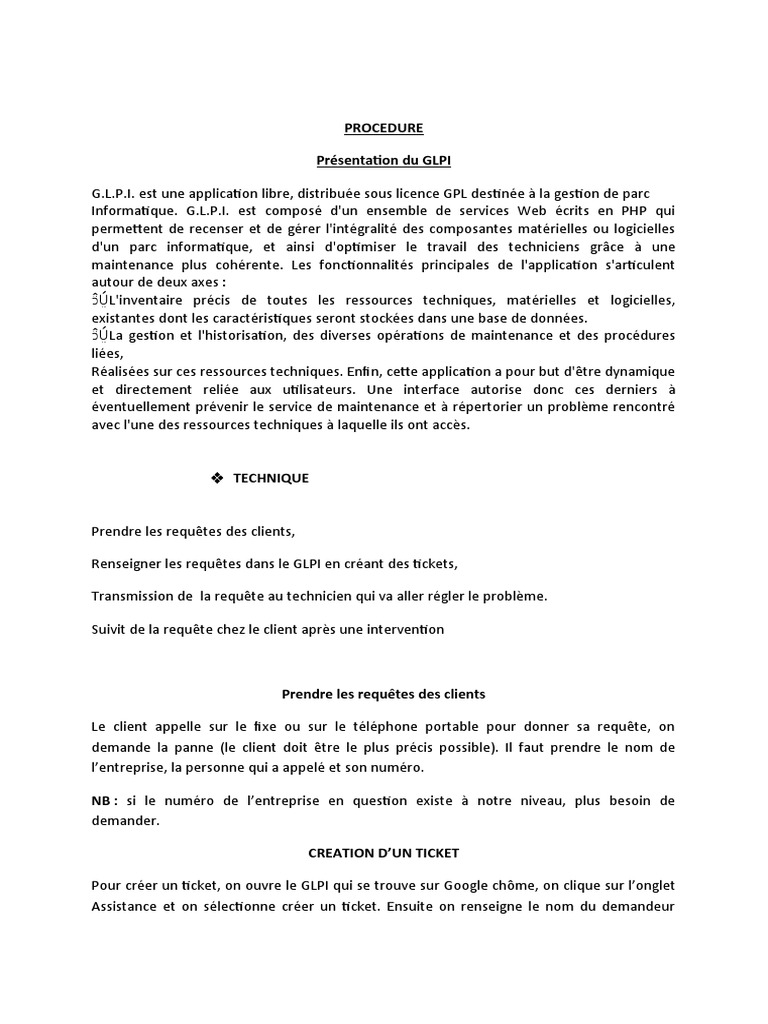 Guide de gestion GLPI et procédures techniques | PDF | Application ...