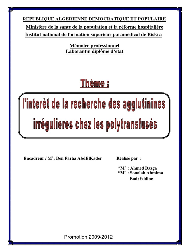 Étude des Agglutinines Irrégulières PDF Groupe sanguin — free download
