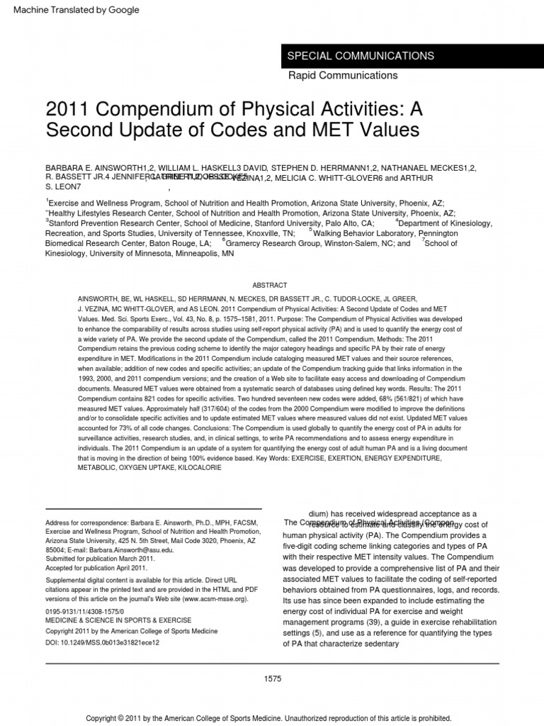 Compendio METS 2011 Combinado | PDF | Calorie | Obesity