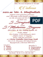 Valima invitation for S.Sirajudeen and S.Mubeena Begum