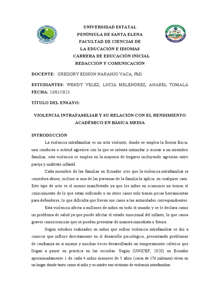 Impacto de la Violencia Intrafamiliar en Niños | PDF