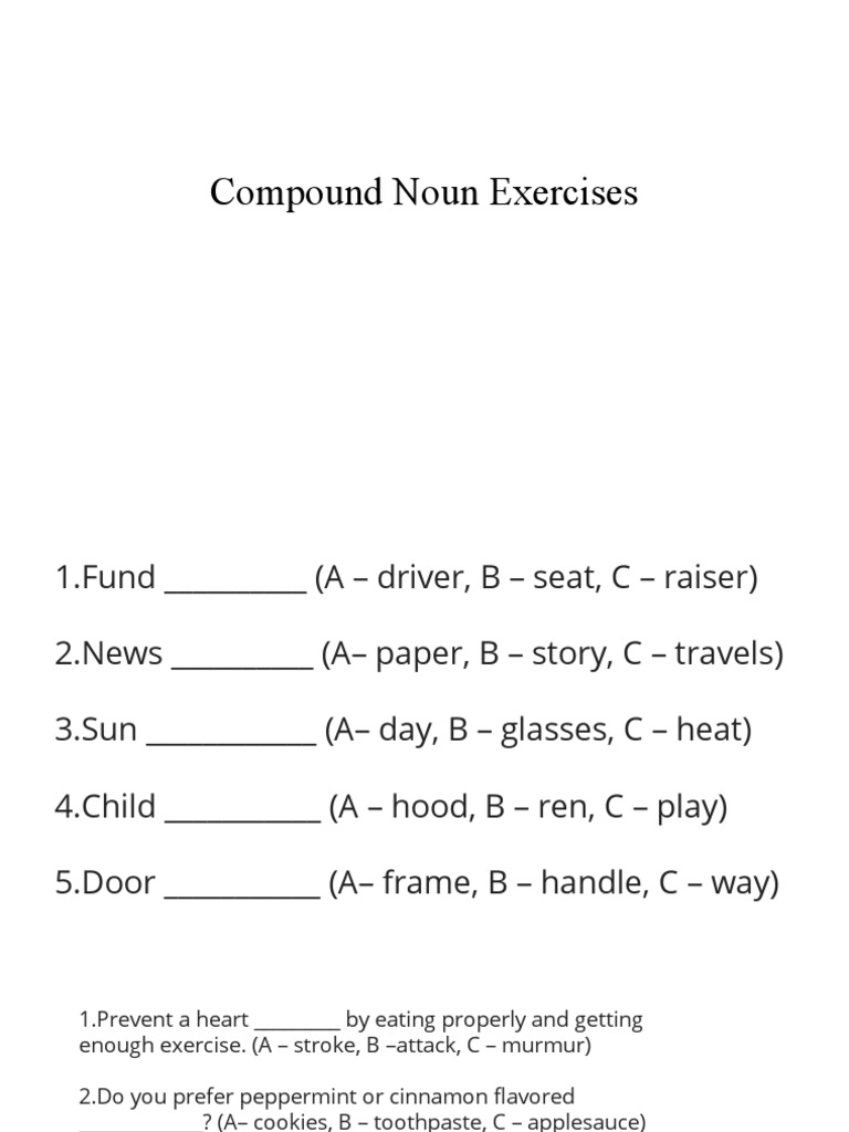 Compound Noun Exercises PDF