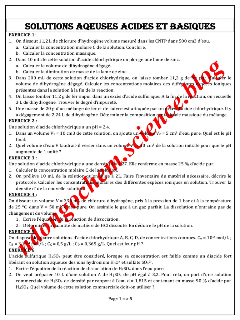 Solutions aqueuses : Acides et pH | PDF | Acide sulfurique | Ph