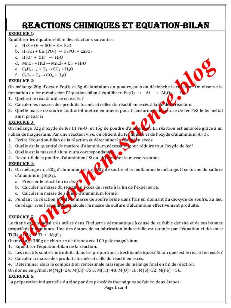 Réactifs en excès et équations chimiques | PDF | Zinc | Sulfure
