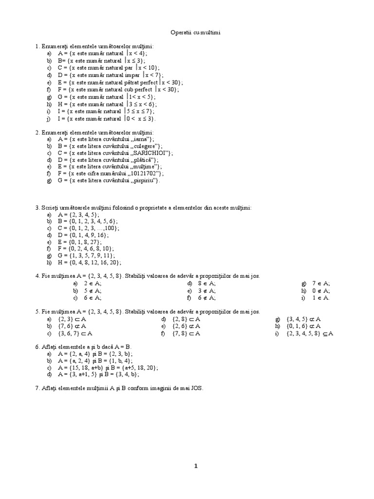 3.4. Operatii Cu Multimi | PDF