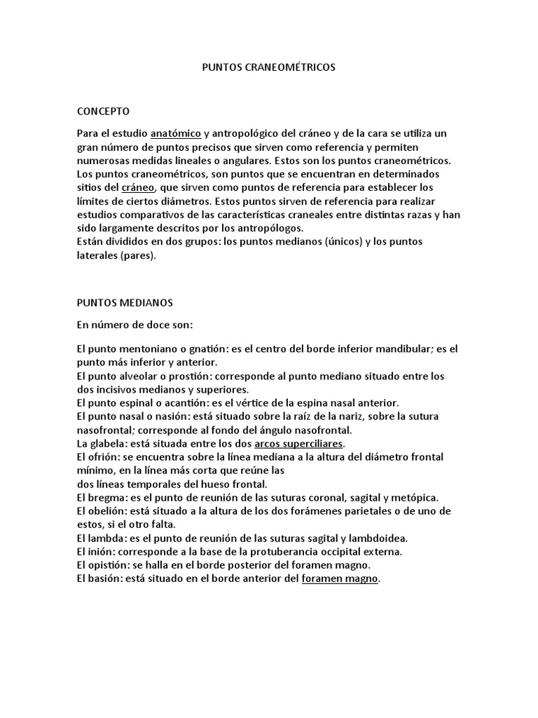 Puntos Craneométricos del Cráneo | PDF | Cráneo | Sistema esquelético