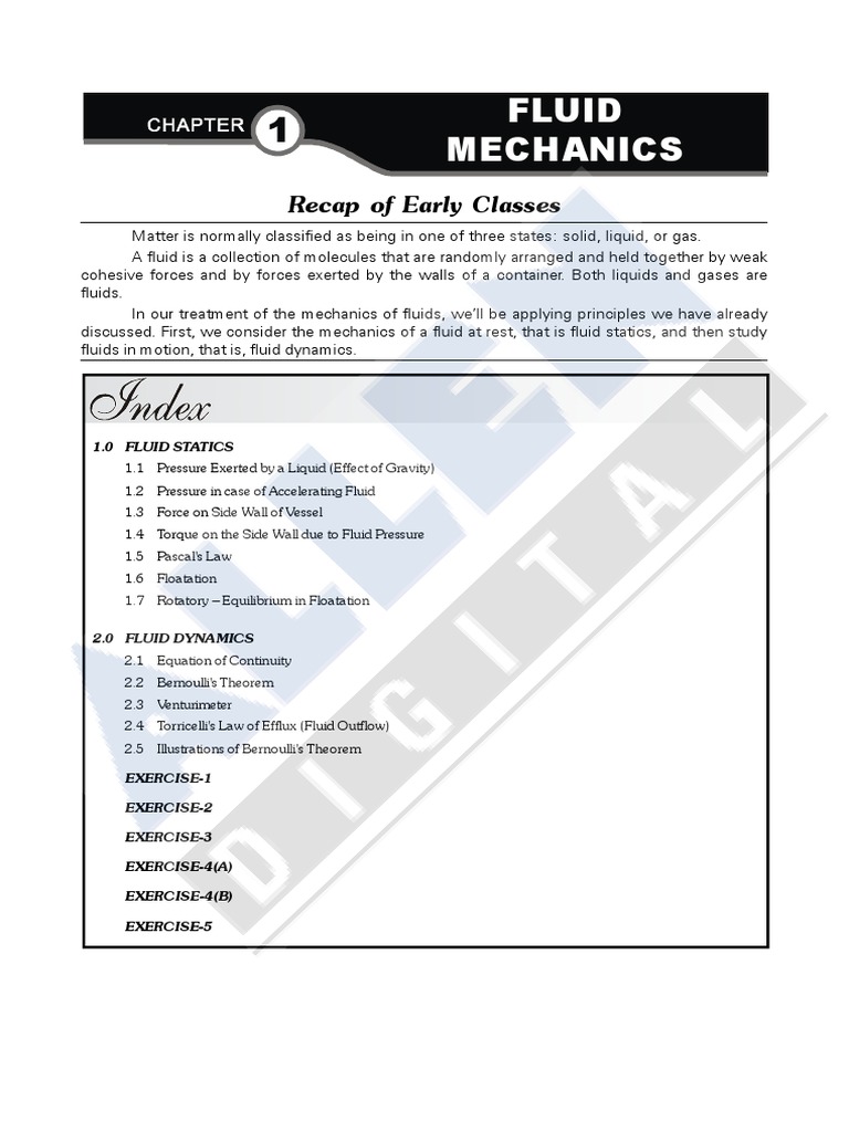 Mechanical Properties of Fluids PDF Density Fluid Mechanics