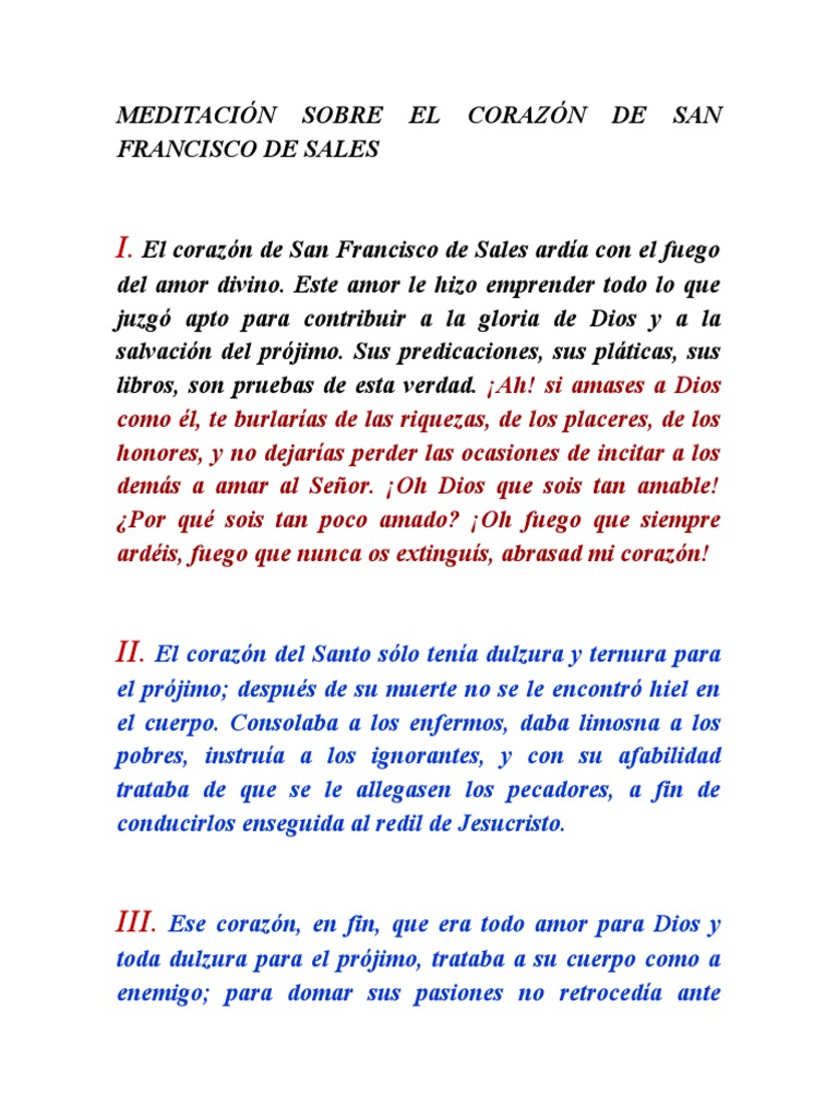 Meditación Sobre El Corazón de San Francisco de Sales | PDF