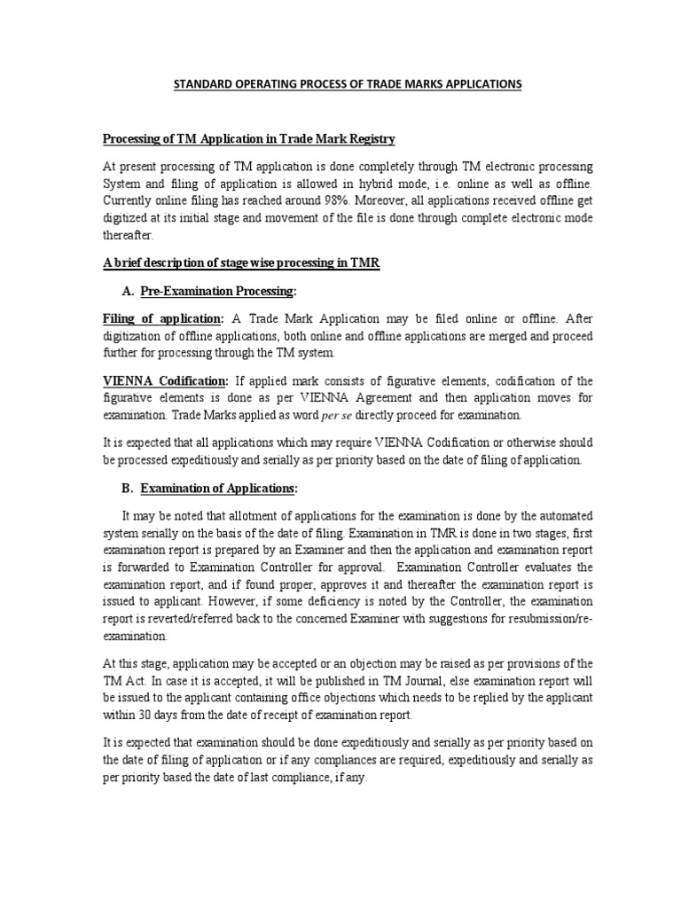 Sop Of Trade Marks Applications Pdf Trademark Government