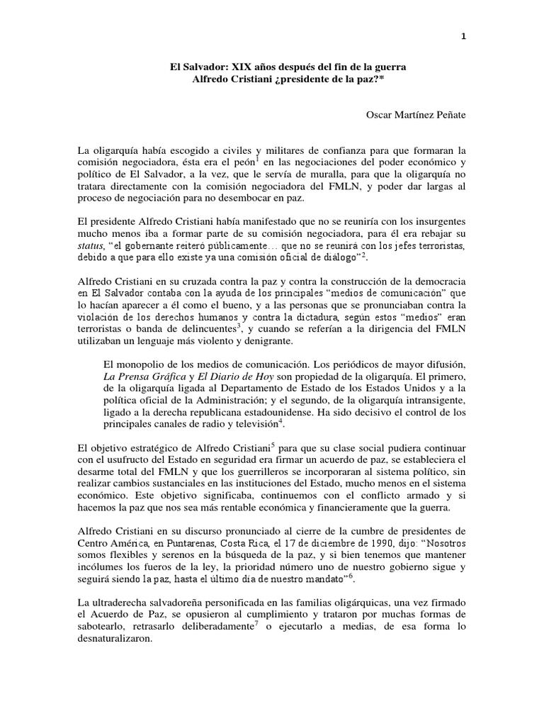 Alfredo Cristiani Presidente de La Paz en El Salvador PDF