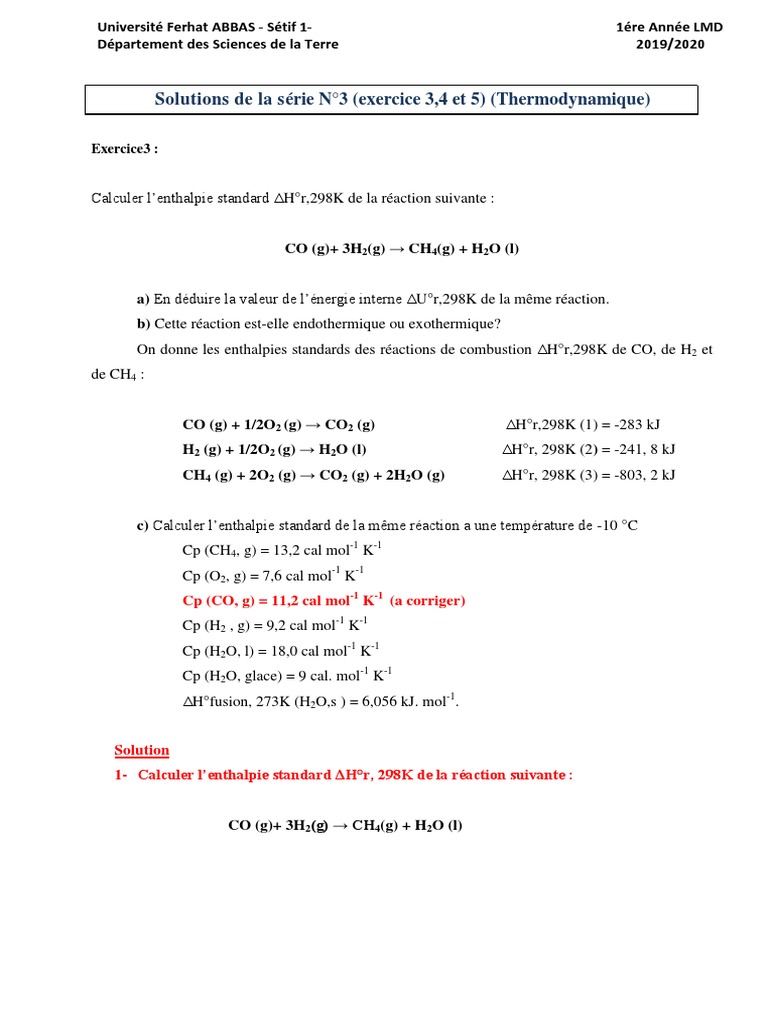 Enthalpie standard de réaction à 298 K | PDF | Changement | Processus d ...