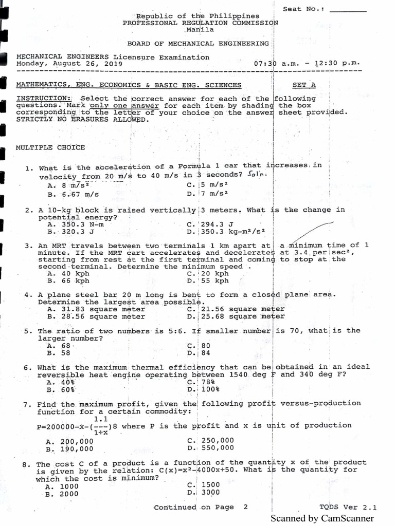 Mechanical Engineering Board Exam Reviewer PDF