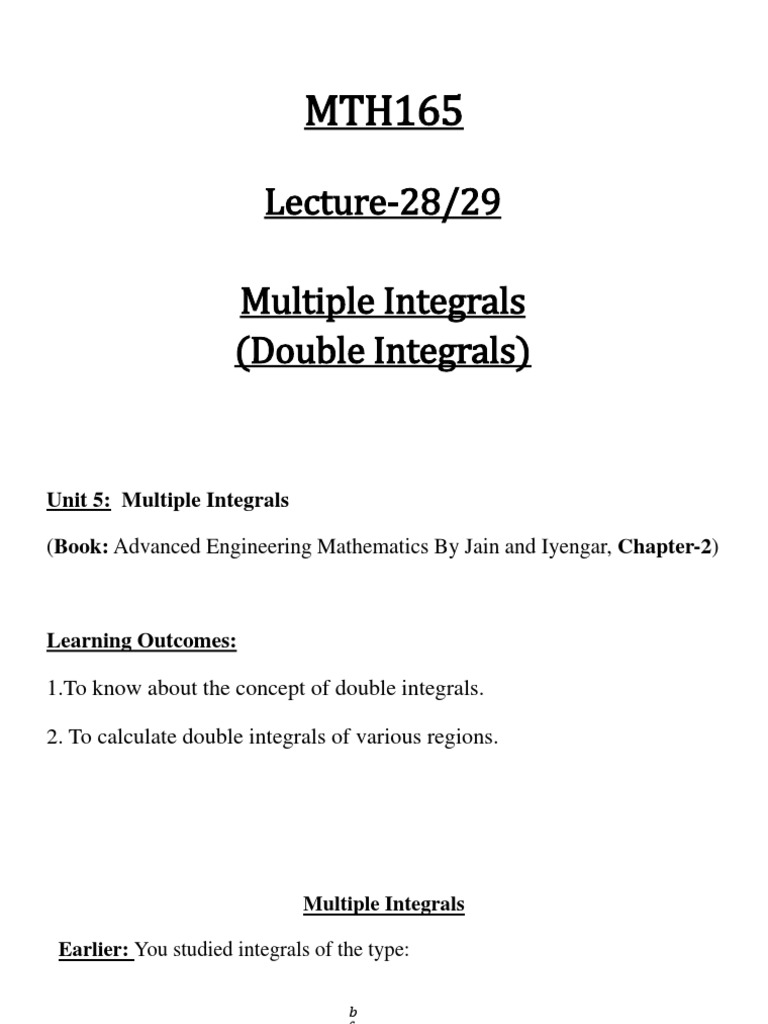 Lecture 2829multiple Integralsdouble Integrals Pdf Integral