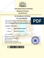 Federal Government of Somalia Ministry of Finance: Tax Compliance Certificate