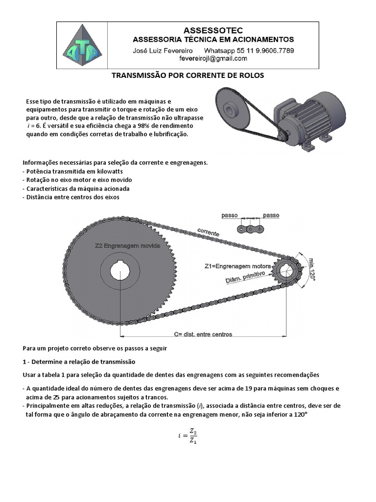 Transmissão Por Correntes de Rolos | PDF | Motores | Potência (Física)