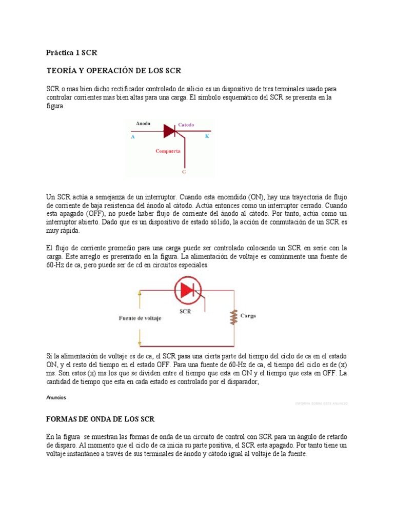 Teoría y operación del SCR en circuitos | PDF | Electricidad ...