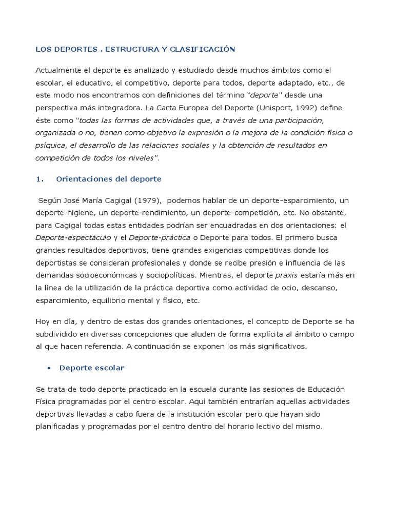 Estructura Y Clasificaci n Del Deporte PDF Deportes Conocimiento