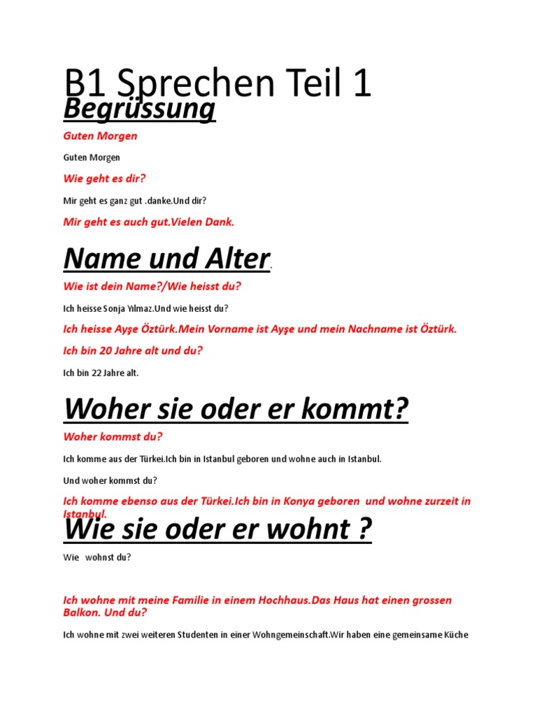 B1 Sprechen Teil 1 EN | PDF