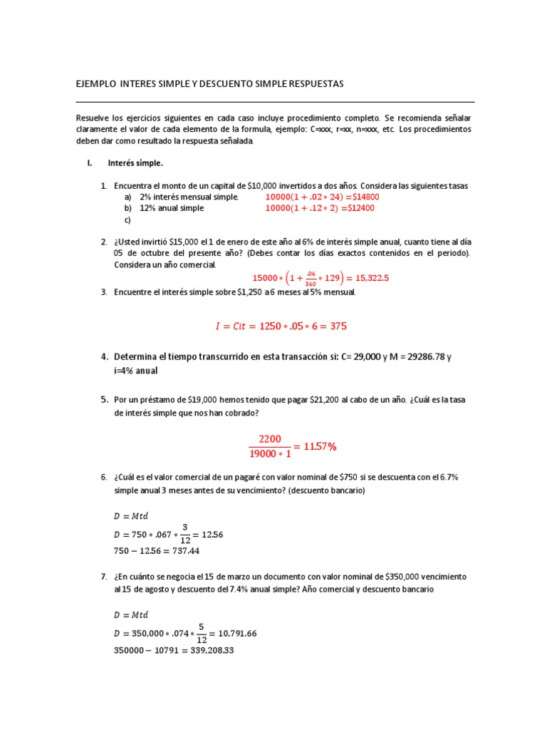 Ejercicios de Interés y Descuento Simple | PDF | Inversiones | Deuda