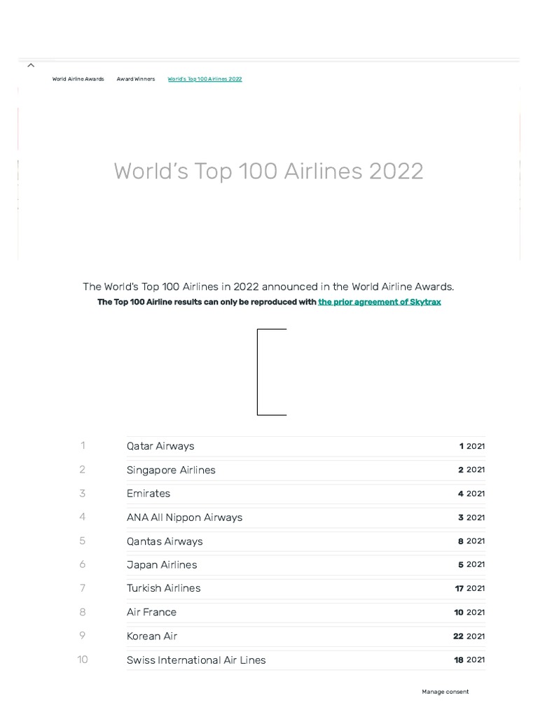 World's Top 100 Airlines 2022 - SKYTRAX | PDF | Airlines | Transport ...