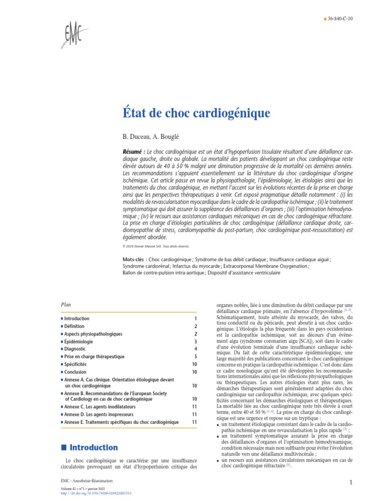 État de Choc Cardiogénique PDF Insuffisance cardiaque Cœur