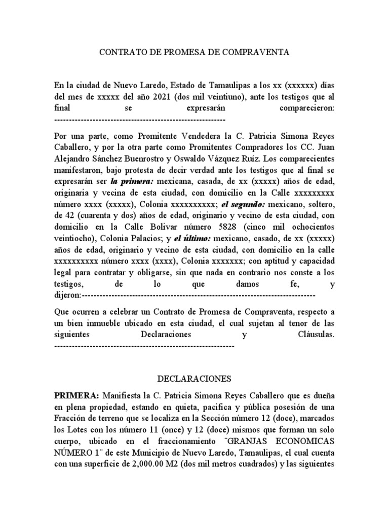 Contrato de Promesa de Compraventa Inmueble | PDF | Justicia | Crimen y ...