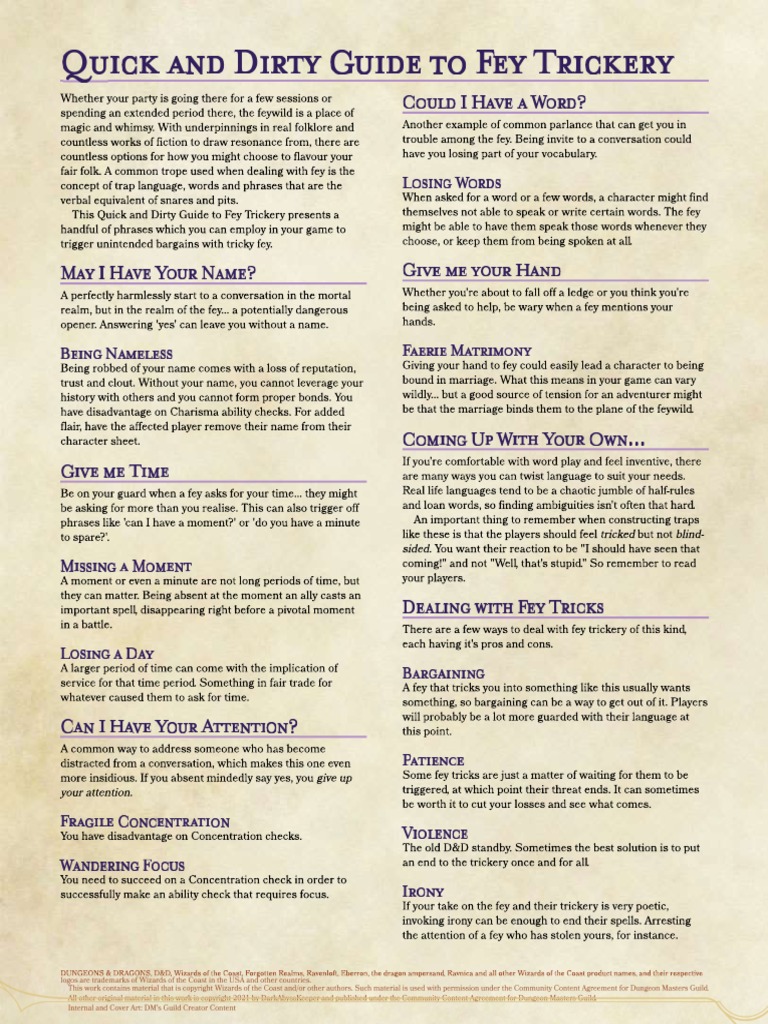 Quick and Dirty Fey Trickery | PDF
