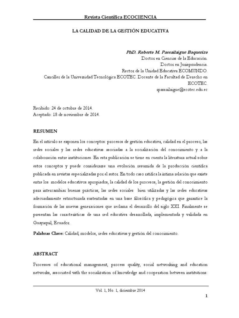 La Calidad de La Gestion Educativa | PDF | Enseñando | Aprendizaje