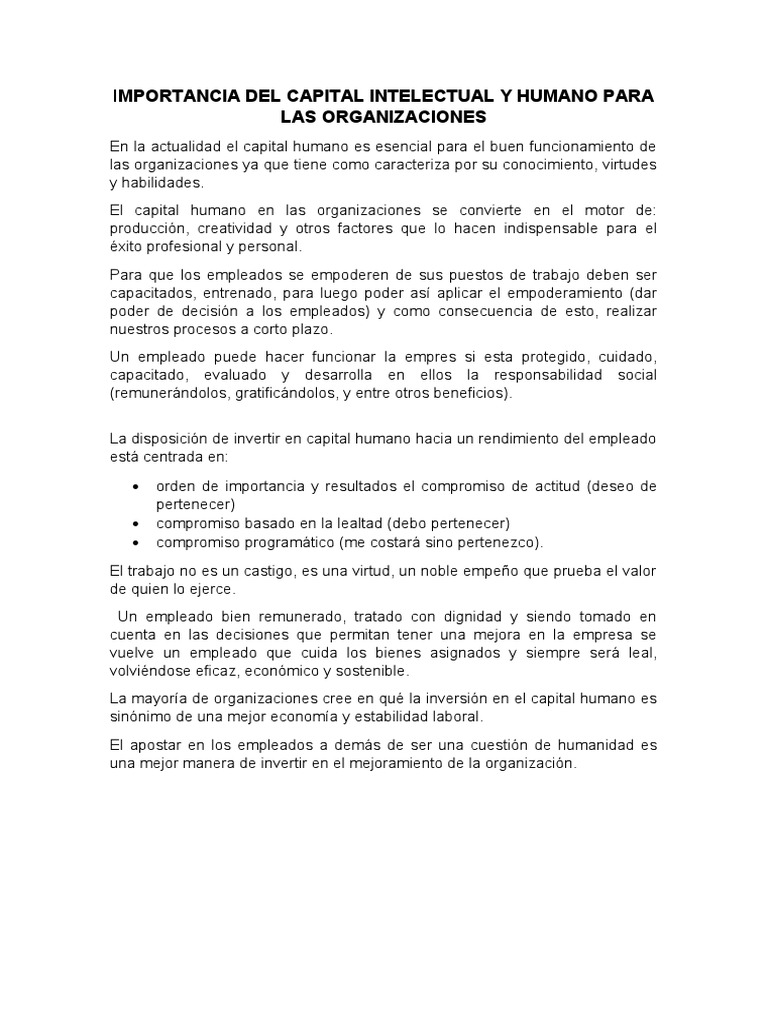 La importancia del capital humano para el éxito de las organizaciones | PDF