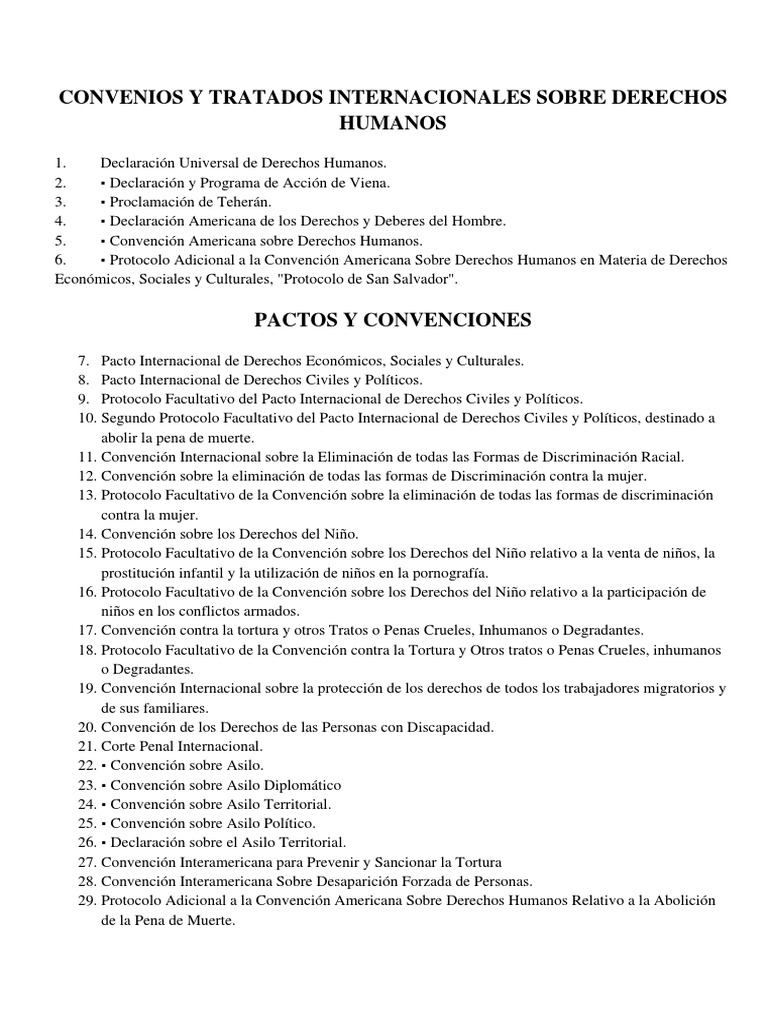 Convenciones Internacionales de Derechos Humanos | PDF | Convenio ...