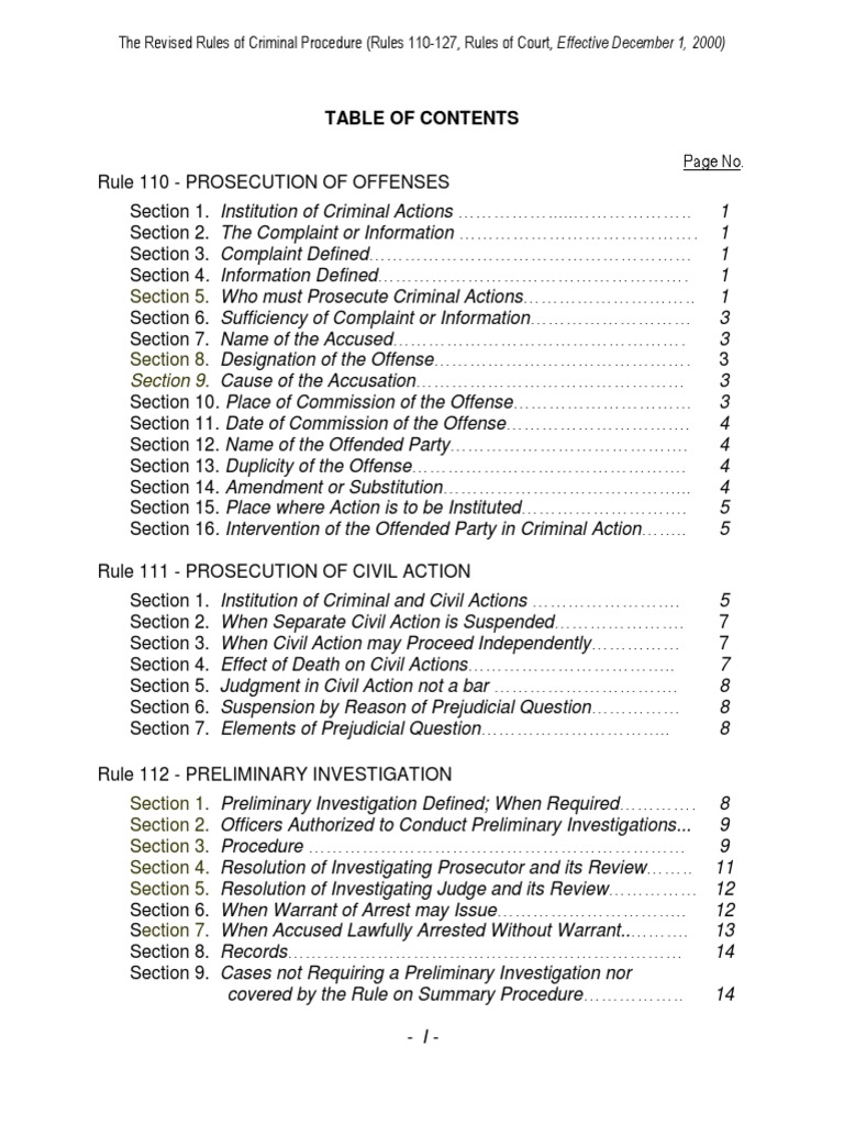 The Revised Rules of Criminal Procedure An Overview of the Rules