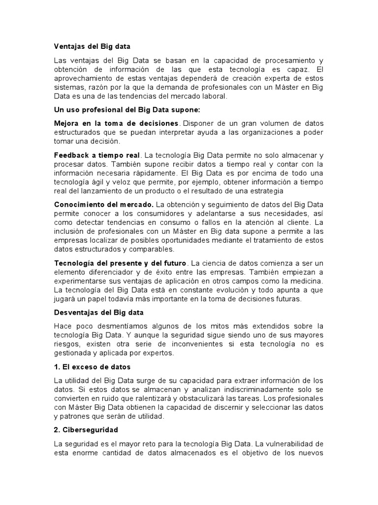 Big Data Ventajas y Desventajas | PDF | Big Data | Informática