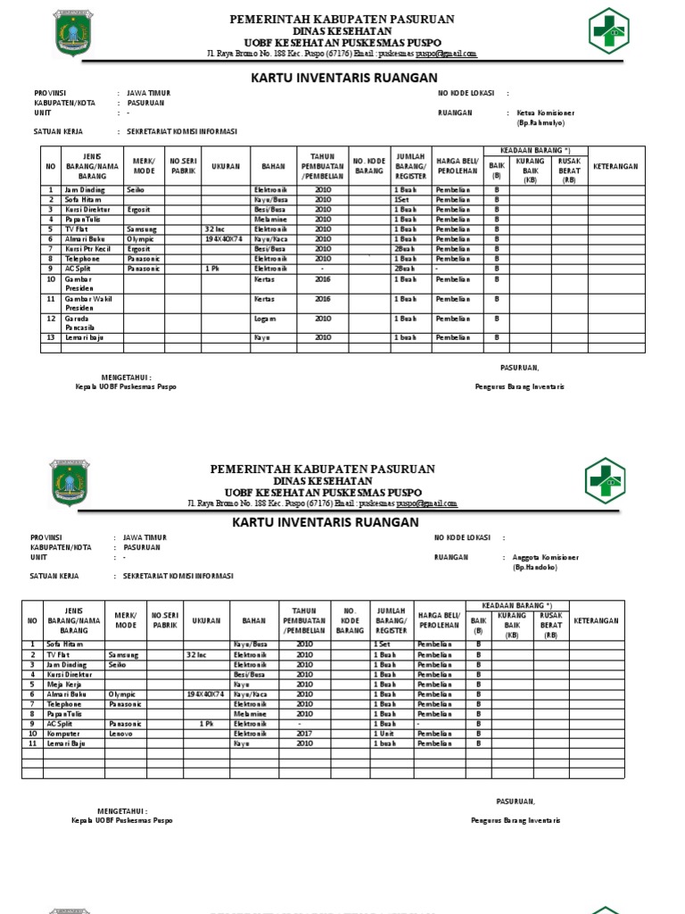 Inventaris Barang Puskesmas Puspo | PDF