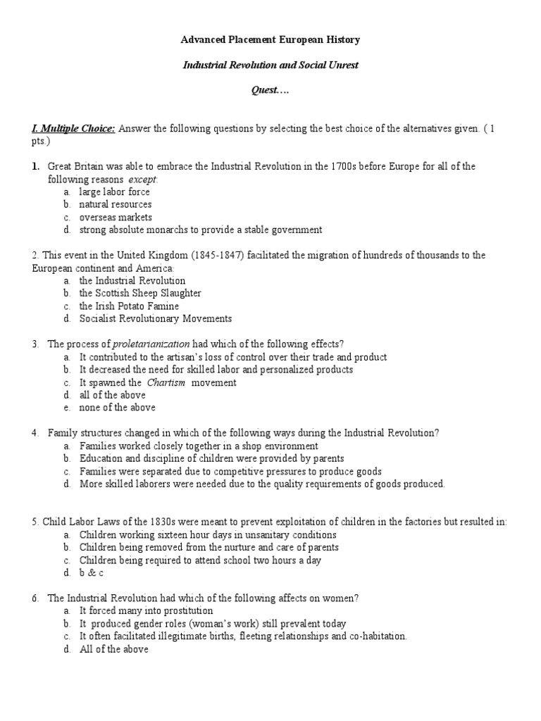 Industrialization and 1848 Quiz II PDF Liberalism Socialism