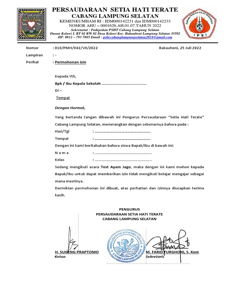 Surat dispensasi test jago pdf