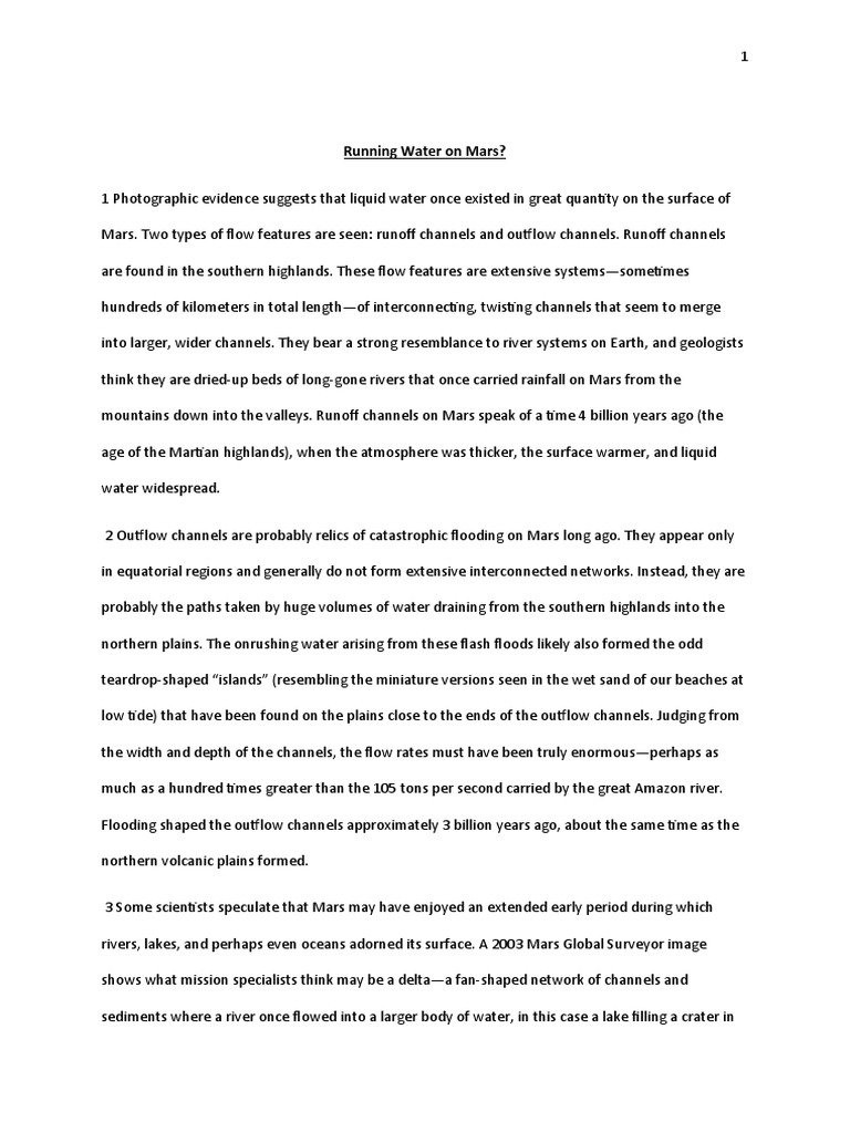 Running Water On Mars PDF Mars Water